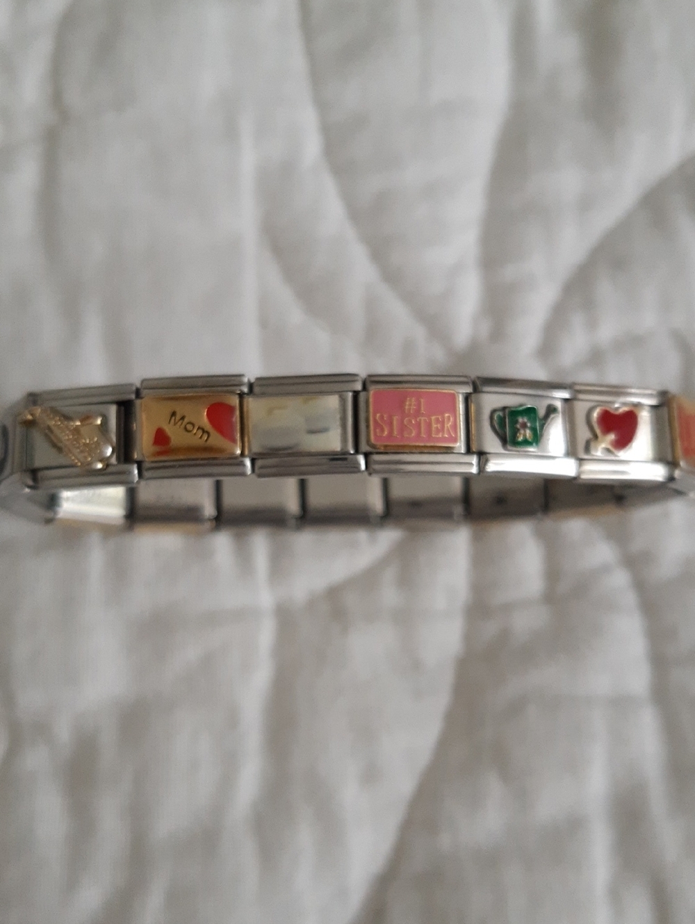Italian Charm Bracelet Link Bracelet with Pink and Red Charms